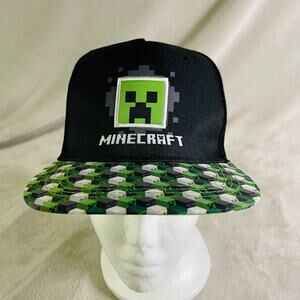 MINECRAFT‎ Creep Mojang Hat Cap Youth Boy Snapback Black Green Gamer Gaming